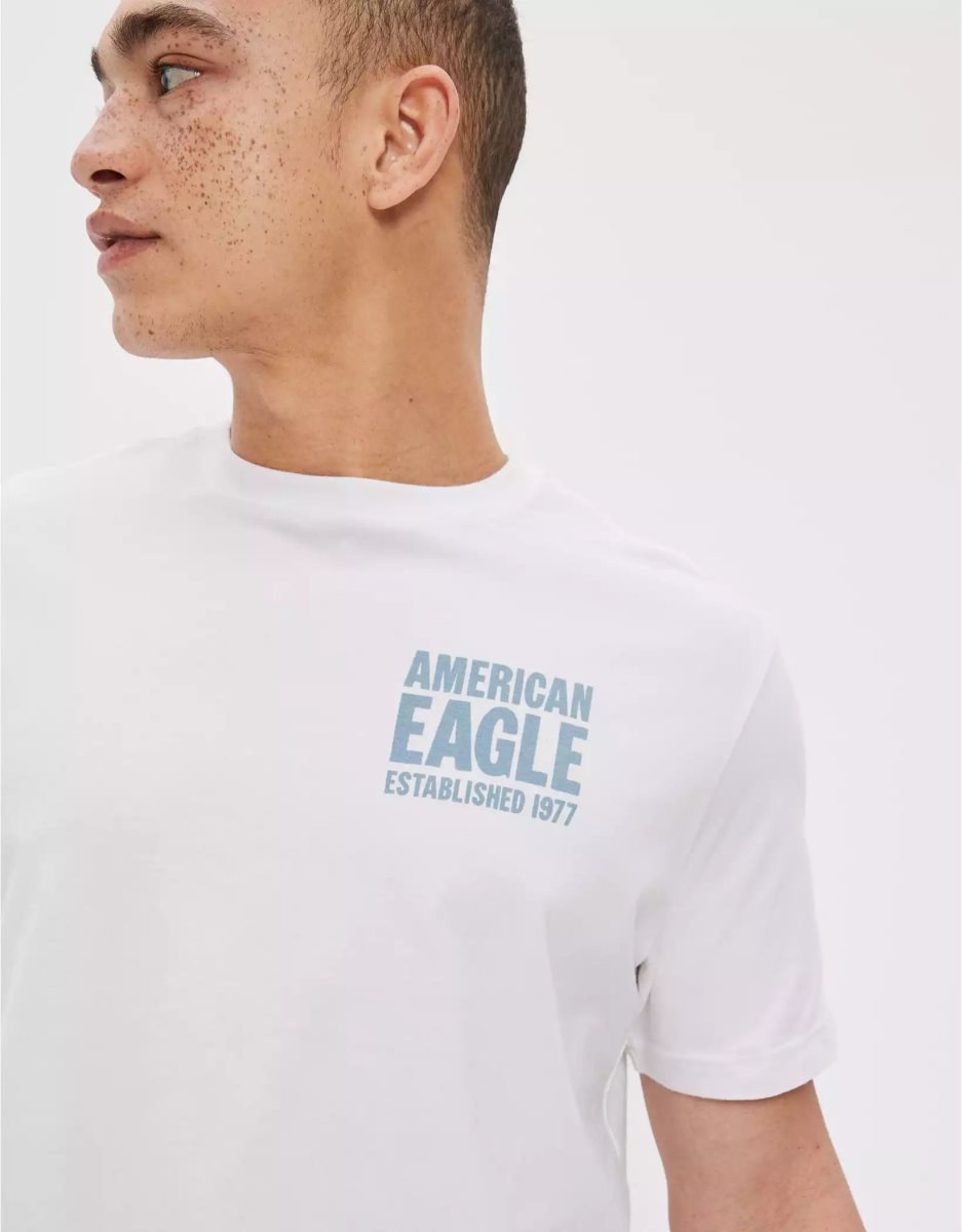 T Shirt Graphique American Eagle AE Super Soft Blanche Homme | TCX-67465342